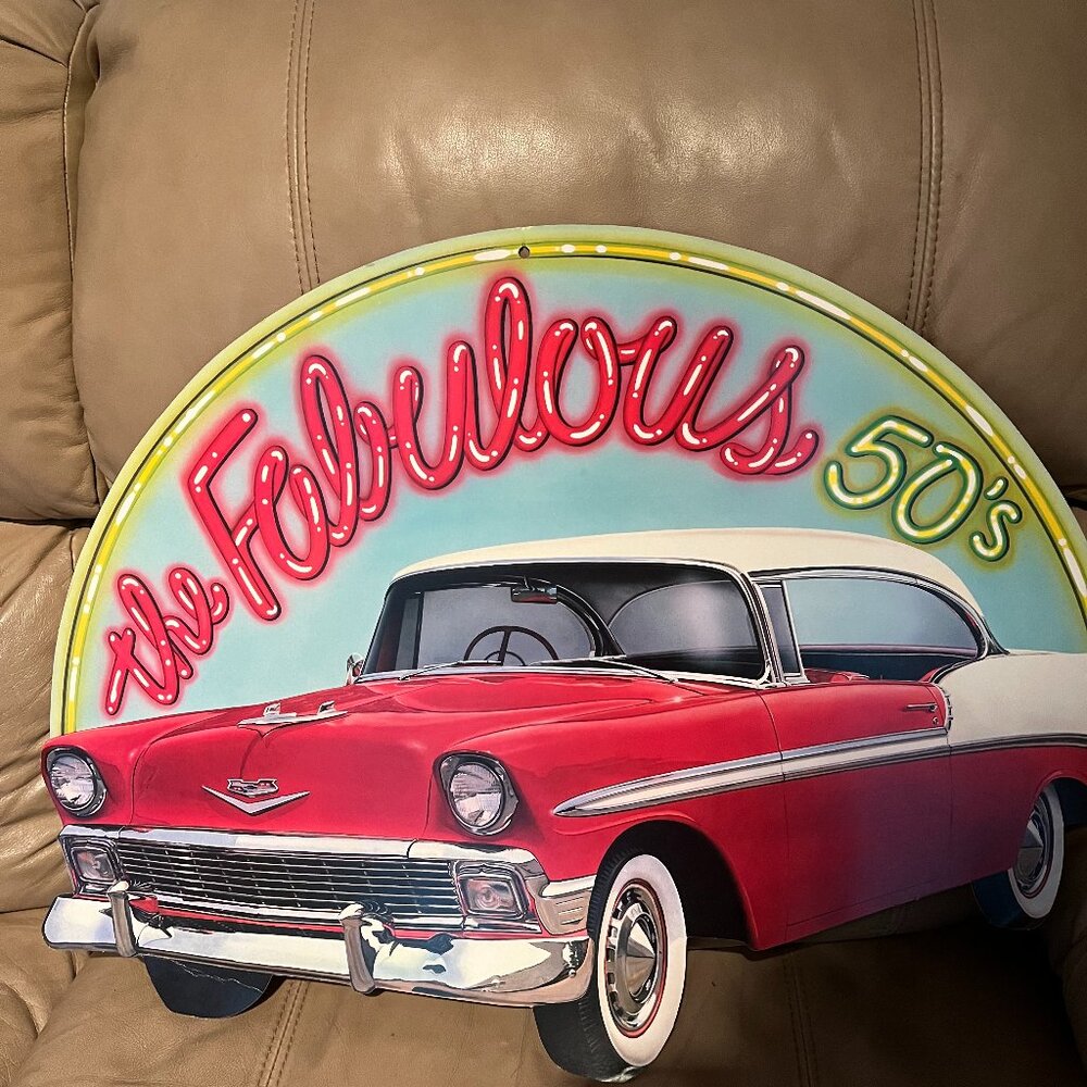 Vintage 1988 Beistle The Fabulous 50's 2-Sided Cardboard Sign - Auto Memorabilia